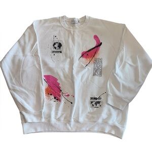 Topman White and Pink Graphic Men's Crew Neck Retro Sweatshirt M